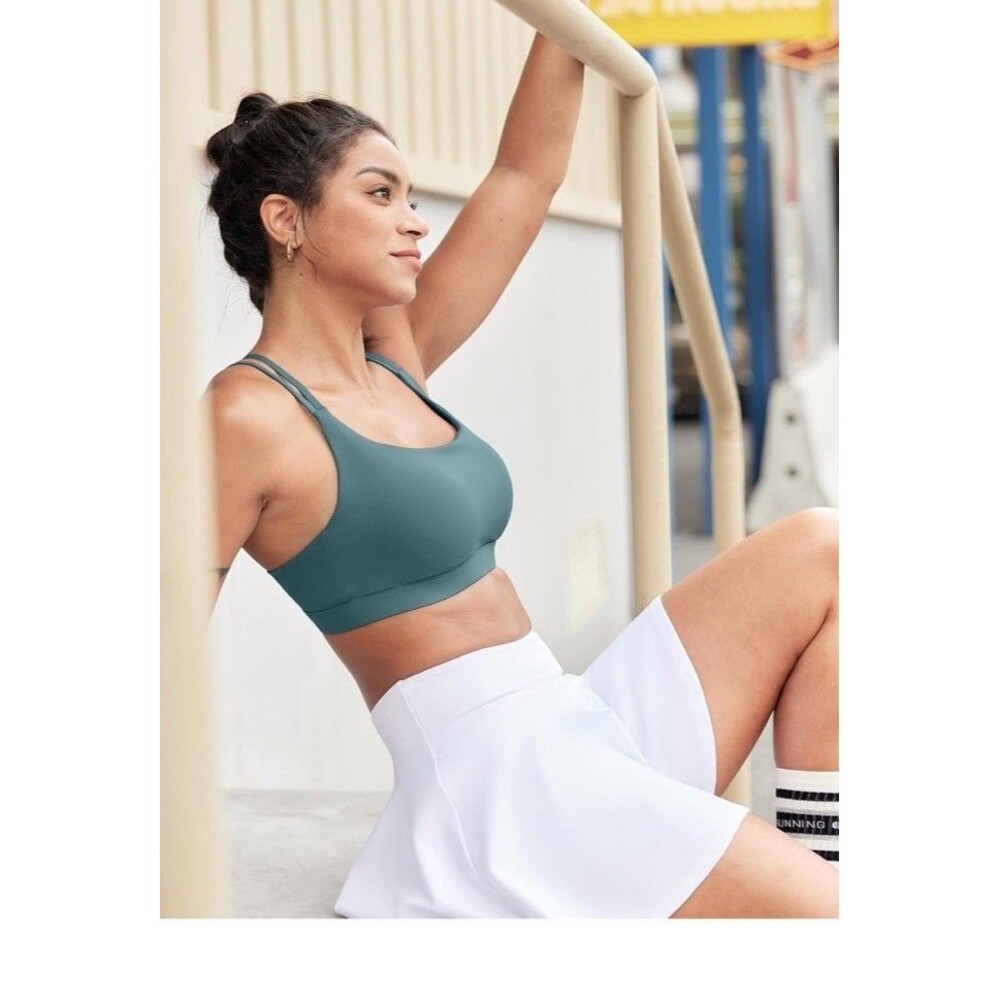 RUNNING GIRL Sports Bras for Women Criss-Cross Back Padded Strappy Ash Green Med